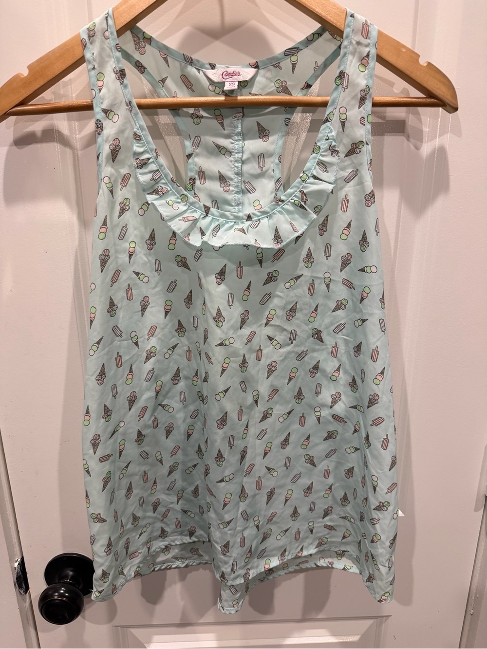 Candie's Mint Green Ice Cream Print Ruffle Scoop Tank